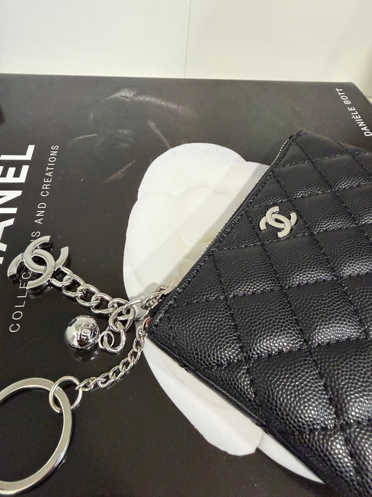 CHANEL Caviar Coin Purse (black/silver)