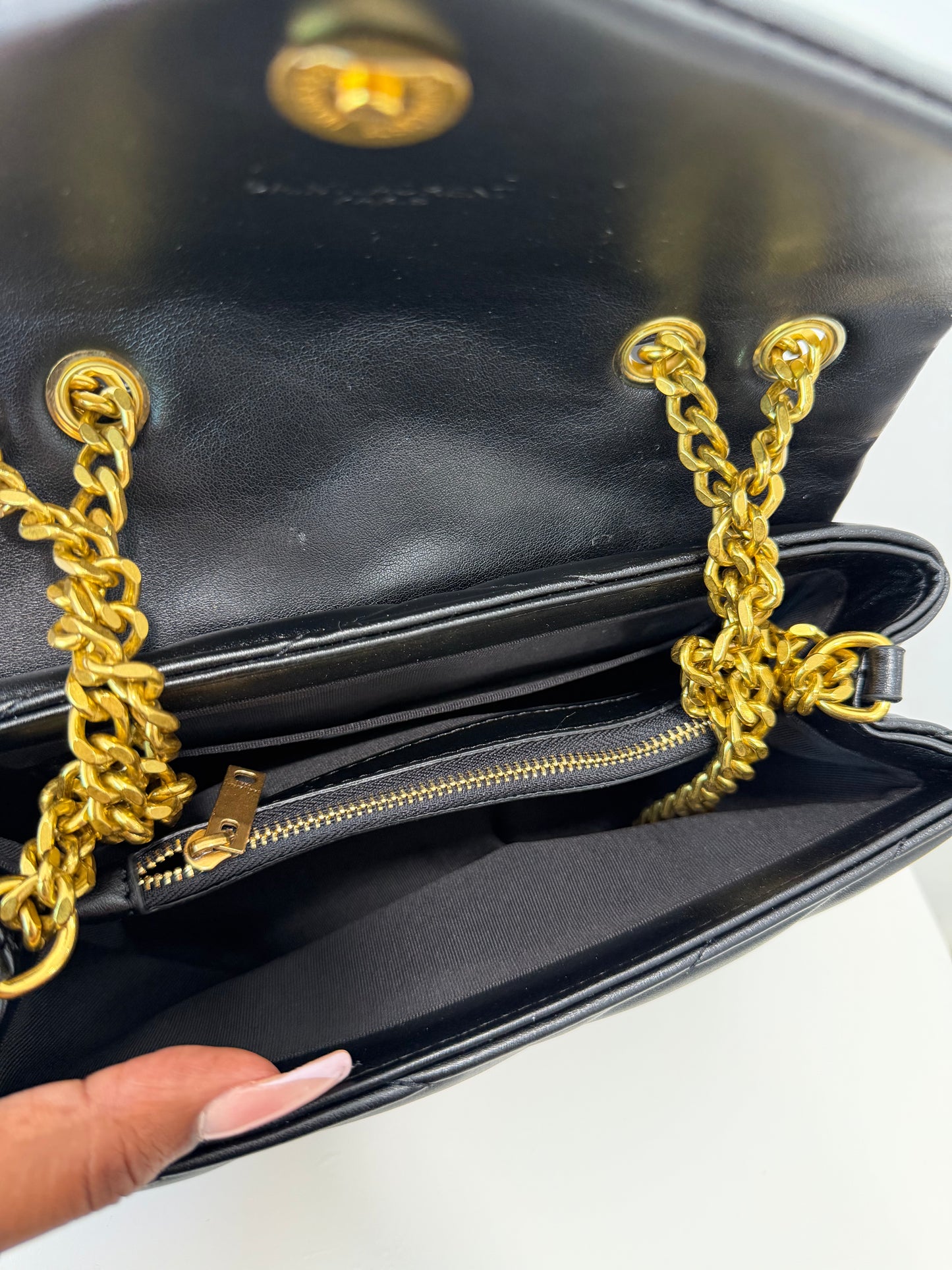 YSL Calfskin Quilted Tote (black/gold)