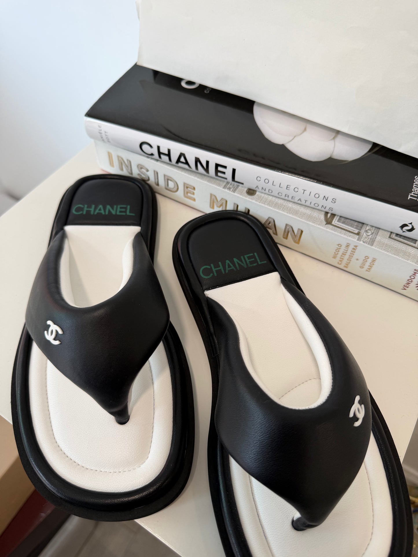 CHANEL Black Plush Leather Sandals