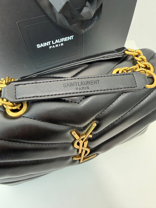 YSL Calfskin Quilted Tote (black/gold)