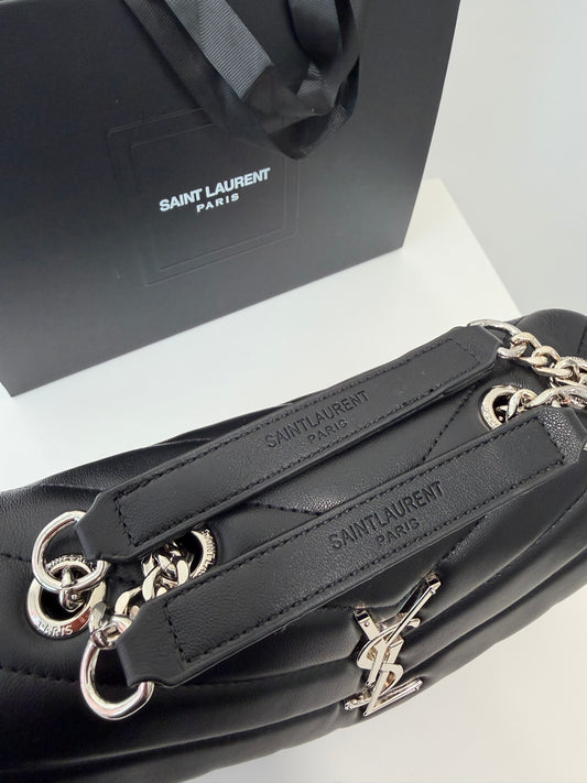 YSL Calfskin Quilted Tote (black/silver)
