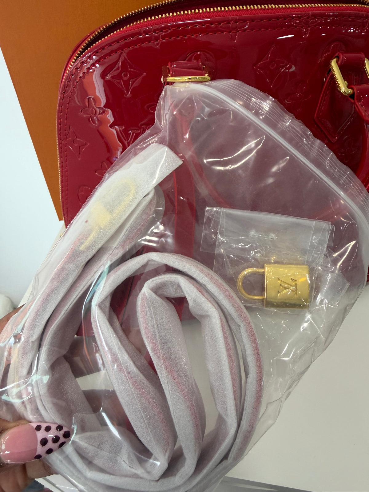 LOUIS VUITTON Vernis Alma PM Noir Magnetique (Red)
