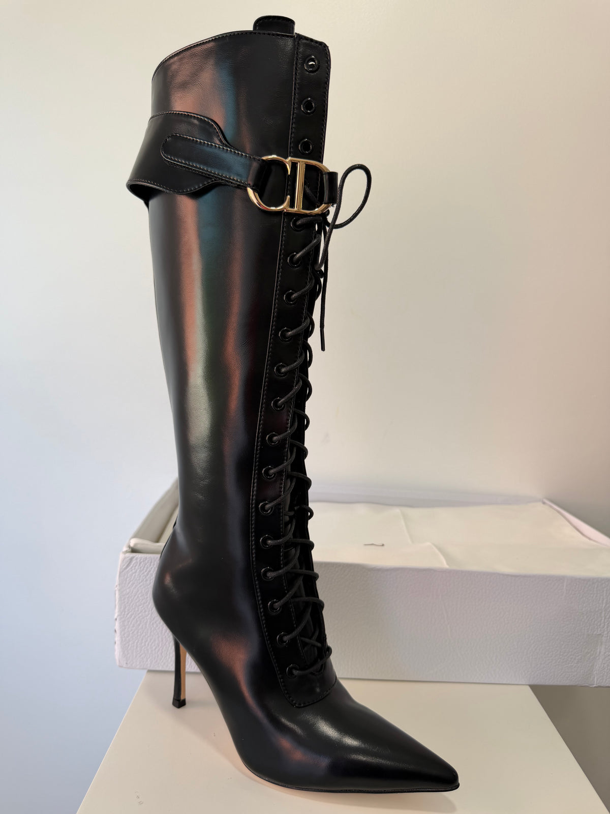 DIOR Tie Up Knee High Boots