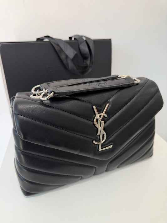 YSL Calfskin Quilted Tote (black/silver)