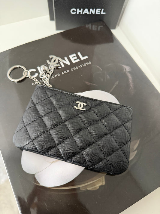 CHANEL Caviar Coin Purse (black/silver)