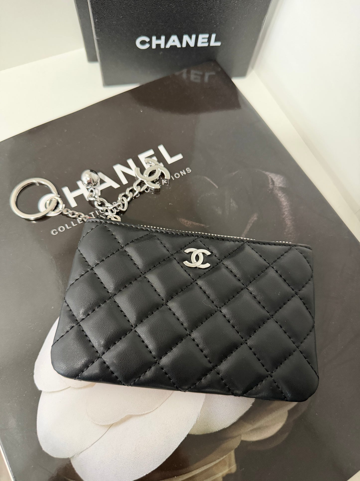 CHANEL Quilted Coin Purse (black/silver)