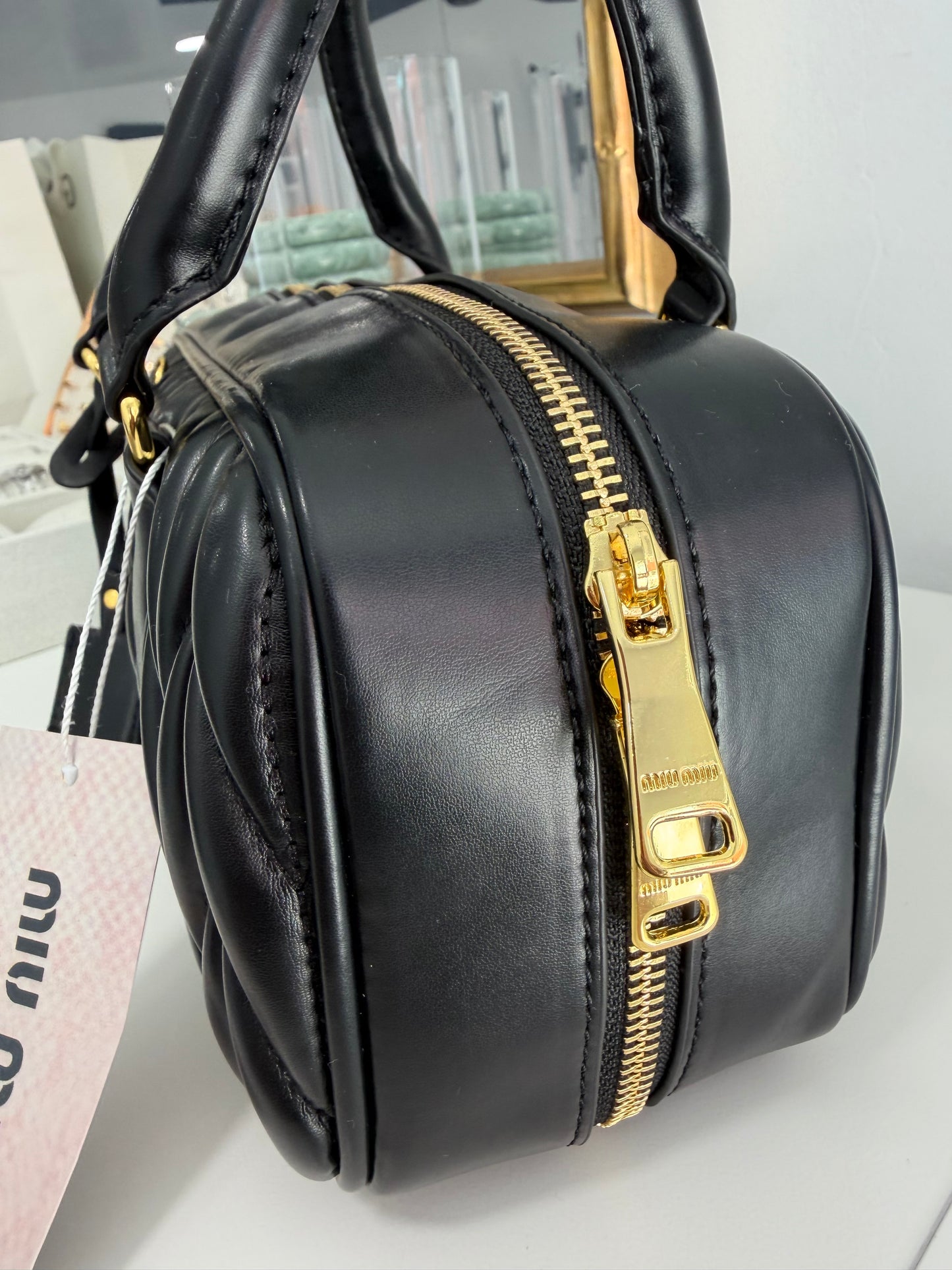 MUI MUI Arcadie matelassé nappa tote (Black)