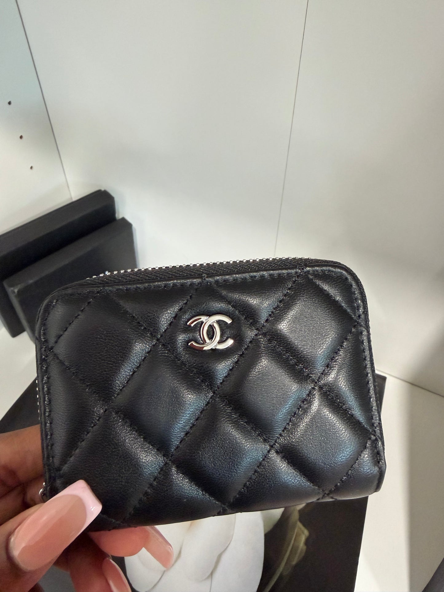 CHANEL Quilted Zip Wallet (black/silver)