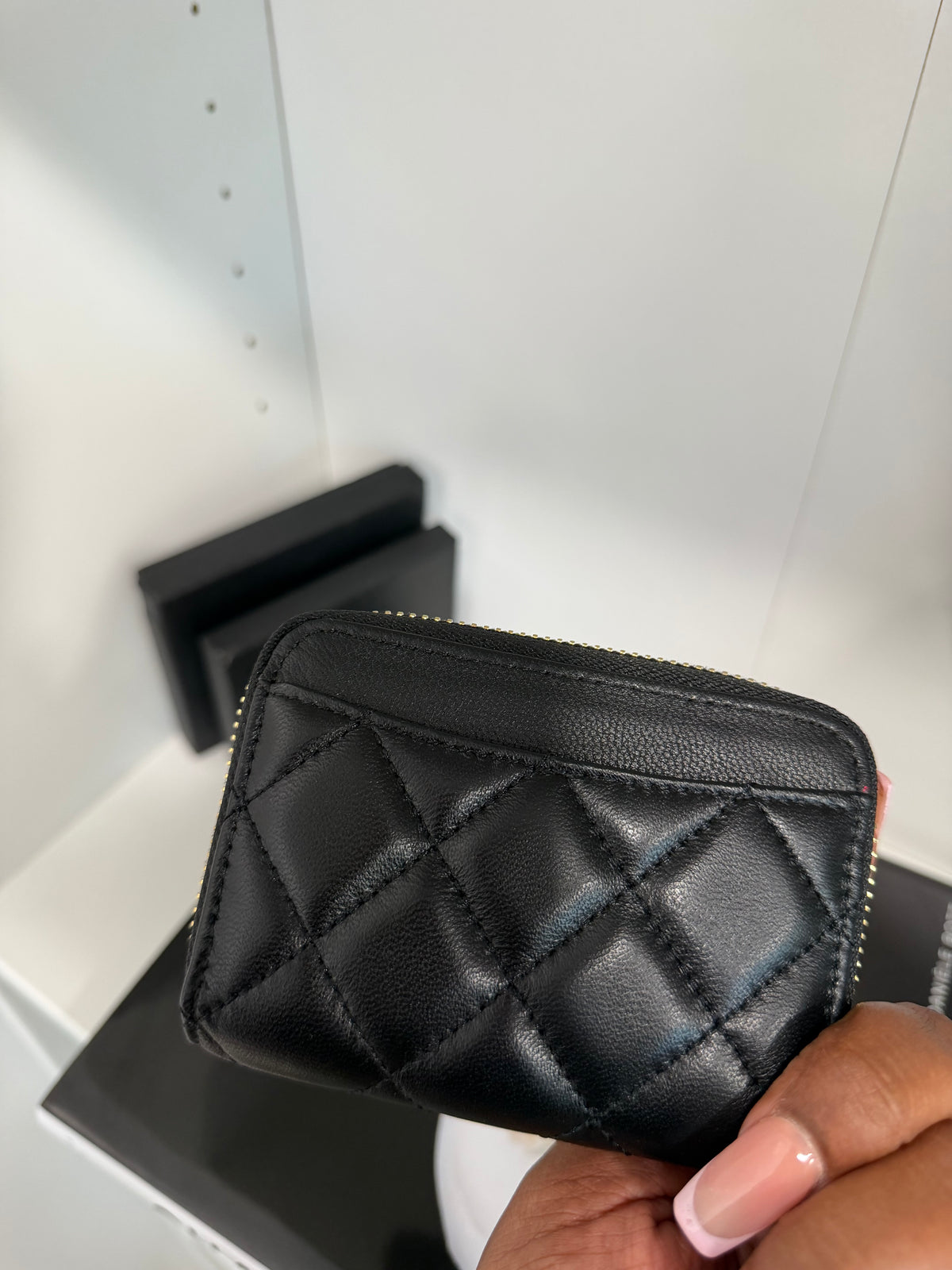 CHANEL Quilted Zip Wallet (black/gold)