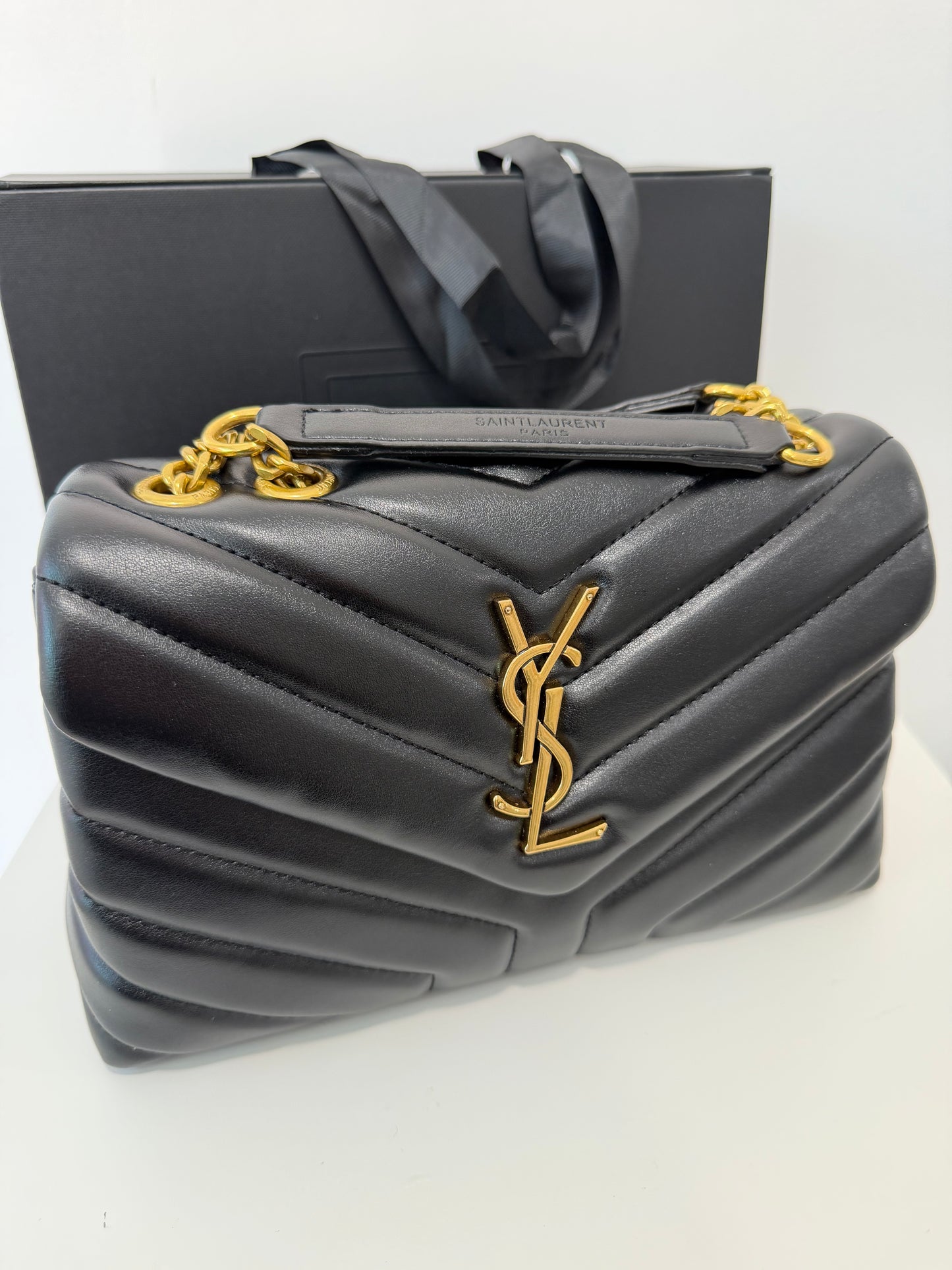 YSL Calfskin Quilted Tote (black/gold)