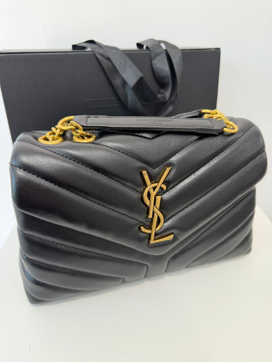 YSL Calfskin Quilted Tote (black/gold)