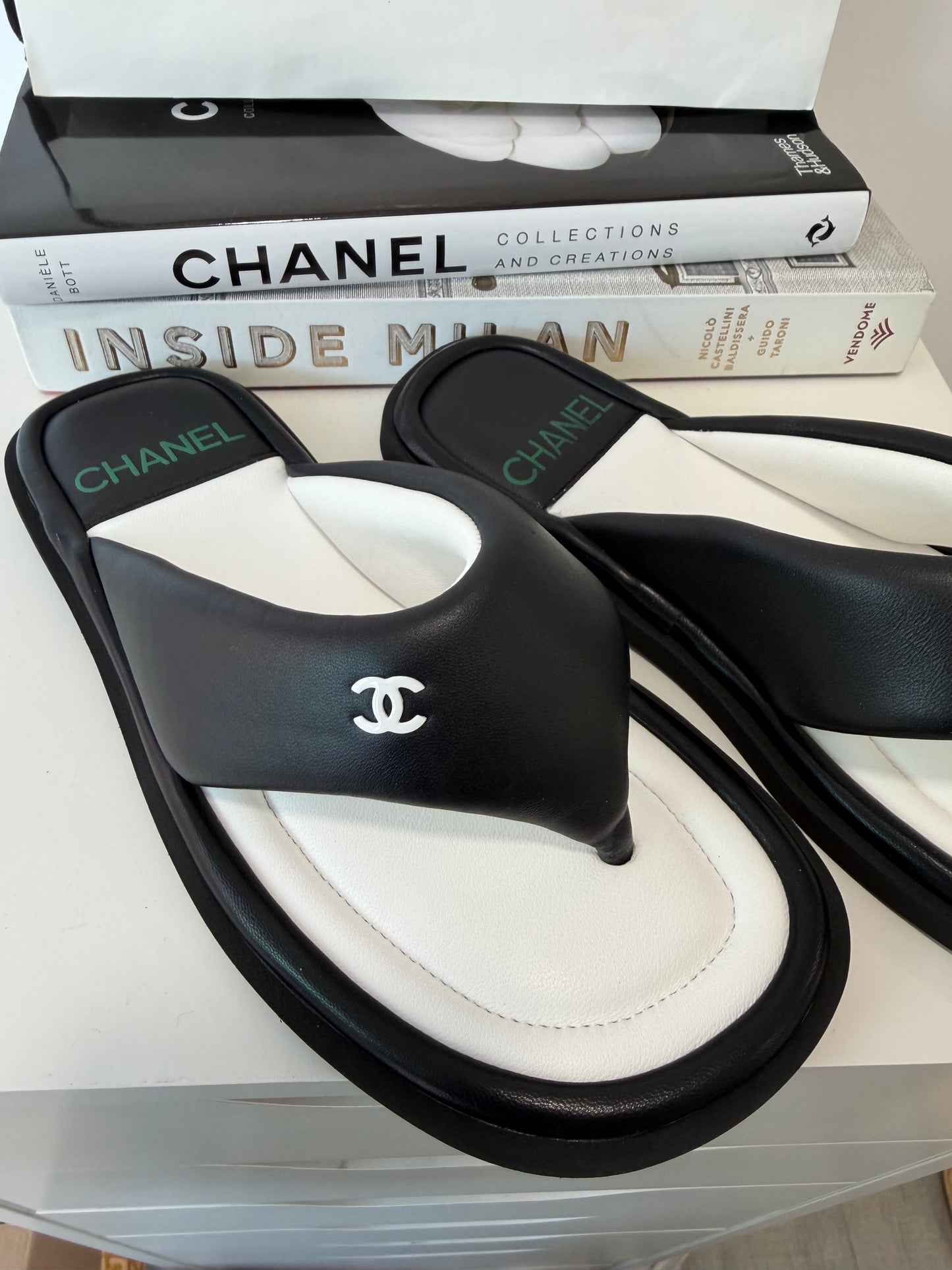 CHANEL Black Plush Leather Sandals